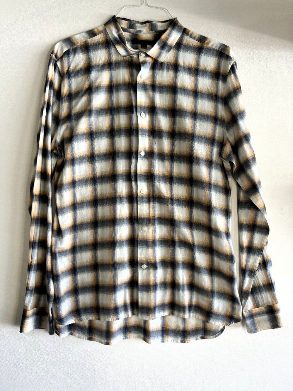 John Varvatos Men's W675Y2 Long Sleeve Plaid Shirt Blue Grey Orange Size – Large